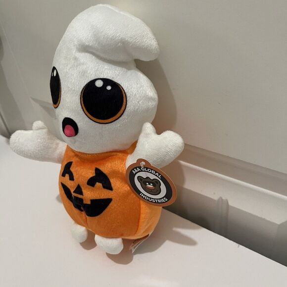 A&A Global Halloween Pumpkin Ghost Plush 8" Stuffed Toy With Tag - Picture 5 of 9